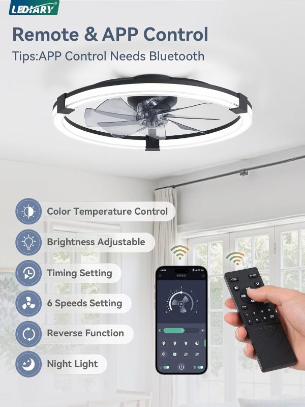 716i6PFazJL._AC_SL1500_.jpg Ceiling Fans with Lights 23 Inch Low Profile Fandelier with Remote Black | 6 Speeds, Reversible, Dimmable Flush Mount Fan Light, Modern Ceiling Fan with Lights for Bedroom Bladeless