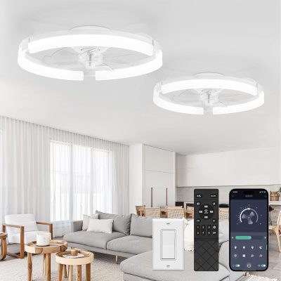 716iEUEhh-L._AC_SL1500_.jpg windphoto 2 Pack 20" Ceiling Fans with Lights, Fandelier for Bedroom | Flush Mount Fan Light, Stepless Dimmable, App/Remote Control, 3 CCT Led, 6 Speeds, Quiet Reversible DC Motor, White