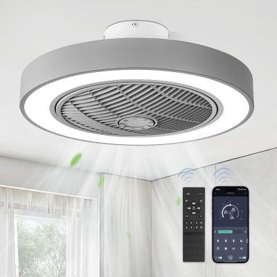 716iXnNDdKL._AC_SL1500_.jpg windphoto 22in Bladeless Enclosed LED Ceiling Fan Light with Remote, Grey | Flush Mount, Modern, 6 Speed Adjustable, 3000-6000K Dimmable, 3000LM, Indoor Bedroom Living Room, Remote/APP Control