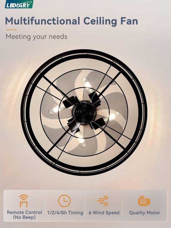 716jg3mKgUL._AC_SL1500_.jpg windphoto 22 inch Caged Fandelier Ceiling Fan Light with Remote, Walnut | 6 Speed Adjustable,Timing, Quiet & Powerful DC, Small, Farmhouse, Industrial, Enclosed, Bladeless, Bedroom, Kitchen, Downrod