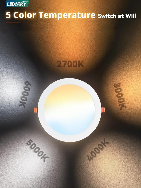 716tDud-qL._AC_SL1500_.jpg windphoto 5CCT 12 Pack Ultra Thin LED Recessed Lighting 8 Inch Slim Selectable 2700K-6000K, Smooth Dimmable, High Brightness 1900 LM, 18W Eqv 180W Canless LED Downlight with Jbox, IC Rated, ETL