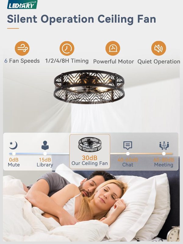 71786TdpKEL._AC_SL1500_.jpg windphoto 23" Caged Ceiling Fan with Light and Remote, Large Fandalier, Black | Flush Mount Low Profile, APP Control, Bladeless Industrial Enclosed, Quiet & Powerful for Bedroom, Kitchen, Dining Room