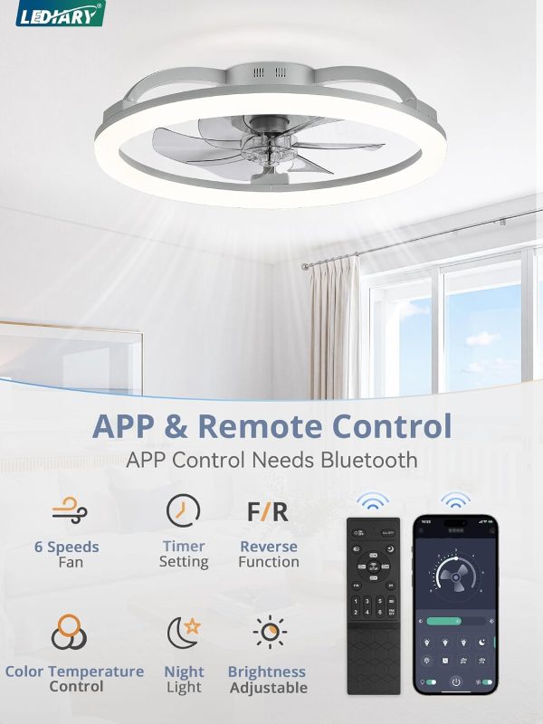 717G48Mi-HL._AC_SL1500_.jpg windphoto 23" Ceiling Fans with Lights and Remote for Bedroom, Grey | Low Profile Fan Light, 3000K-6000K Stepless Dimmable Fandelier, 6 Speed, Reversible DC Motor, APP & Remote Control, Low Noice