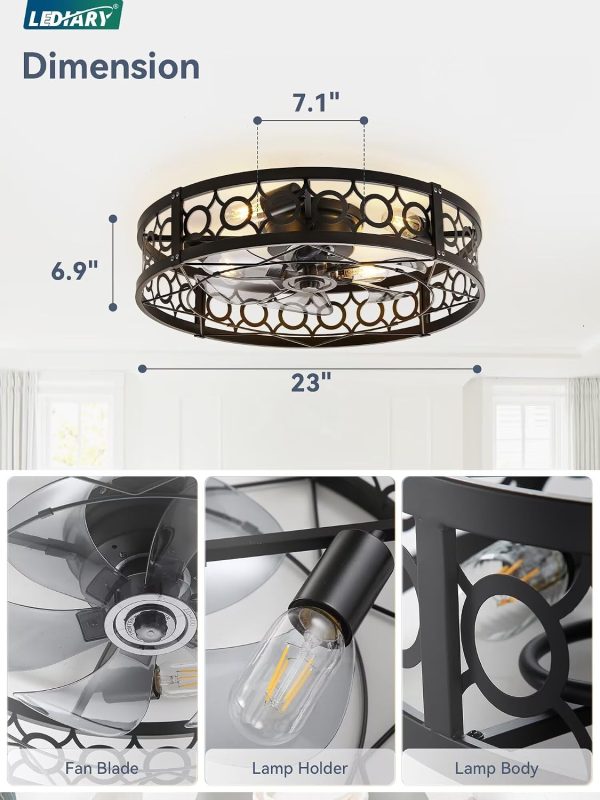 717KjiEVXbL._AC_SL1500_.jpg windphoto 23 Inch Caged Flush Mount Ceiling Fans with Lights, Black | Low Profile, Farmhouse, Bladeless Enclosed Fandelier, Small, 6 Speed, Quiet Reversible DC, Bedroom, Kitchen, Living Room,