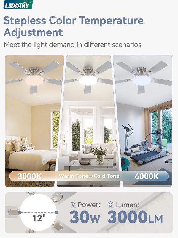 717OyirOUhL._AC_SL1500_.jpg windphoto 42 Inch Flush Mount Ceiling Fans with Lights, Remote & APP Control | Bright Light, 3CCT, Dimmable, Memory Function, Timer, Reversible Blade, Quiet DC Motor, Damp-Rated, Bedroom, Covered Patio