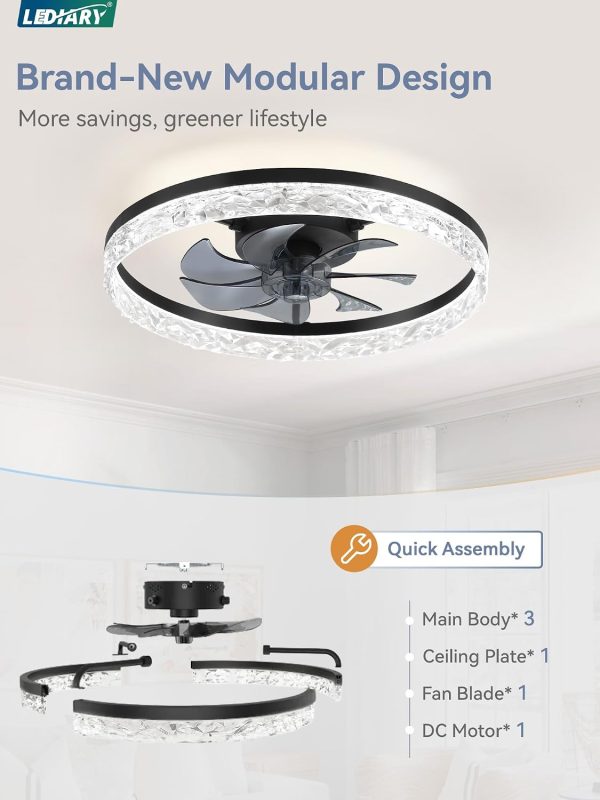 717PYT-iACL._AC_SL1500_.jpg windphoto 20" Modern Ceiling Fans with Lights and Remote, Black Fandelier | Dimmable Low Profile, Flush Mount Ceiling Fan, Stepless Color Temperature Change, 6 Speeds, Bedroom, Living Room, Kitchen