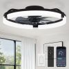 windphoto 20" Ceiling Fans with Lights, Low Profile Fandelier for Bedroom | Flush Mount Fan Light, Stepless Dimmable, App/Remote Control, 3 CCT Led, 6 Speeds, Quiet Reversible DC Motor, Black