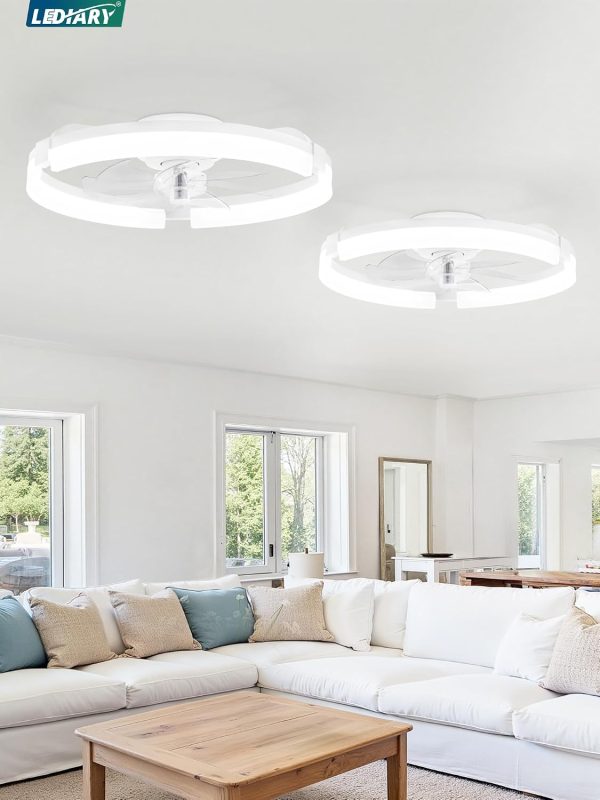 717l6LOqS1L._AC_SL1500_.jpg windphoto 2 Pack 20" Ceiling Fans with Lights, Fandelier for Bedroom | Flush Mount Fan Light, Stepless Dimmable, App/Remote Control, 3 CCT Led, 6 Speeds, Quiet Reversible DC Motor, White