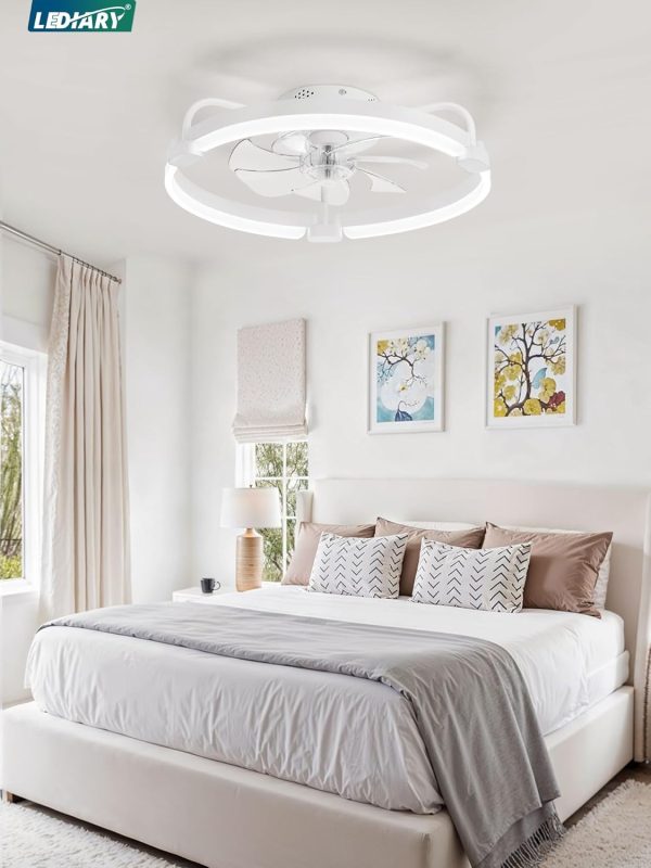 717lFsQXxFL._AC_SL1500_.jpg windphoto 20" Ceiling Fans with Lights and Remote, Low Profile Led Fan Light | Flush Mount, Stepless Dimmable Fandelier, 6 Speeds, 3 CCT, Quiet Reversible DC Motor, 2H Timer, Bedroom, Living Room, White
