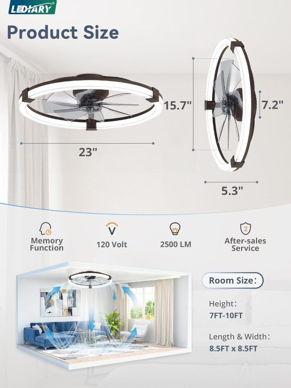 717mV2rNdVL._AC_SL1500_.jpg Ceiling Fans with Lights 23 Inch Low Profile Fandelier with Remote Brown | 6 Speeds, Reversible, Dimmable Flush Mount Fan Light, Modern Ceiling Fan with Lights for Bedroom Bladeless
