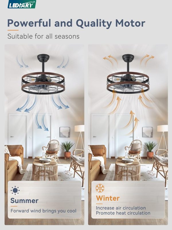 717sodp86kL._AC_SL1500_.jpg windphoto 20 inch Fandelier Caged Ceiling Fan with Light and Remote, Walnut | 6 Speed Adjustable,Timing, Quiet & Powerful DC, Small, Farmhouse, Industrial, Enclosed, Bladeless, Bedroom, Kitchen, Downrod