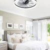 windphoto 23" Low Profile Ceiling Fans with Lights, APP & Remote, Black | Flush Mount, Dimmable LED, Quiet DC Motor, Reversible, 6 Speeds, Fandelier, for Bedroom