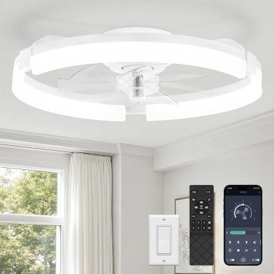 7183nfzdJYL._AC_SL1500_.jpg windphoto 20" Ceiling Fans with Lights, Low Profile Fandelier for Bedroom | Flush Mount Fan Light, Stepless Dimmable, App/Remote Control, 3 CCT Led, 6 Speeds, Quiet Reversible DC Motor, White
