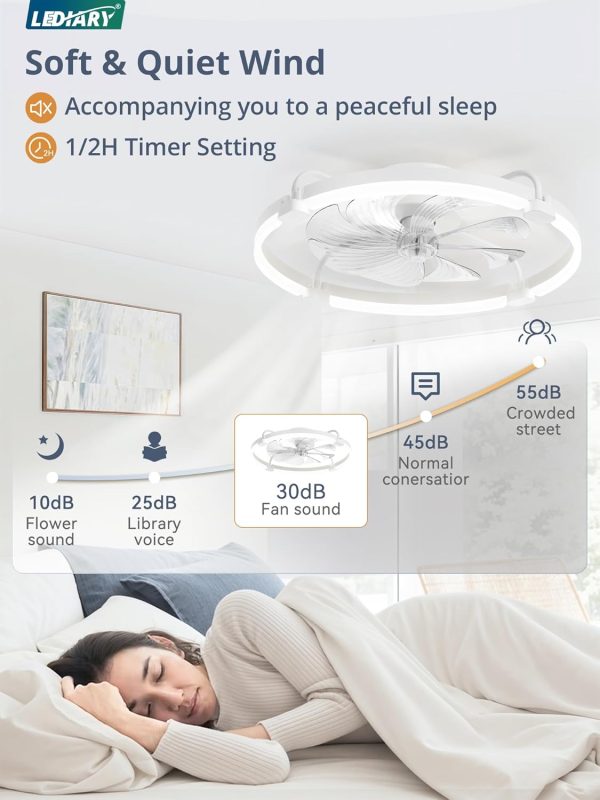 7185Jaf1BCL._AC_SL1500_.jpg windphoto 2 Pack 24" Ceiling Fans with Lights and Remote, Low Profile | Flush Mount, Stepless Dimmable Fandelier, 6 Speeds, 3 CCT, Quiet Reversible DC Motor, 2H Timer, Bedroom, Living Room, White