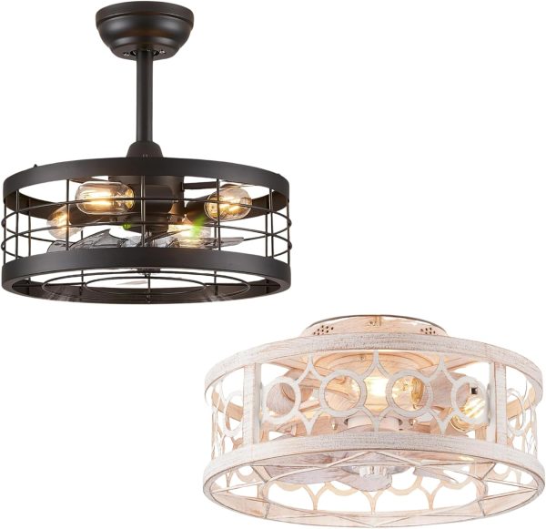 718aDTSuzL._AC_SL1500_.jpg windphoto 16 inch Caged Ceiling Fan with Light, Industrial Ceiling Fan with Remote, Farmhouse Fan Lights Ceiling Fixtures for Kitchen, Bedroom, Outdoor6 Speed, Timing