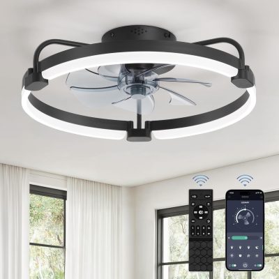 7194Mm6iZhL._AC_SL1500_.jpg windphoto 20" Ceiling Fans with Lights and Remote, Low Profile Led Fan Light | Flush Mount, Stepless Dimmable Fandelier, 6 Speeds, 3 CCT, Quiet Reversible DC Motor, 2H Timer, Bedroom, Living Room, Black