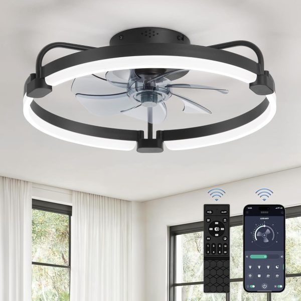 7194Mm6iZhL._AC_SL1500_.jpg 2 Pack 20'' Low Profile Ceiling Fan with Light, 3000-6000K Dimmable Fandelier LED Fan Light, 6 Wind Speeds, Modern Flush Mount Ceiling Fan for Bedroom