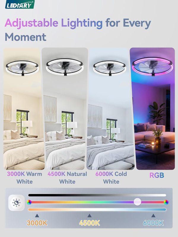 719FAKer9L._AC_SL1500_.jpg windphoto Ceiling Fan with Light,23inch Low Profile Fandelier with Remote RGB | RGB,6 Speeds, Reversible DC Motor, Dimmable Flush Mount Fan Light, Modern fans for Bedroom