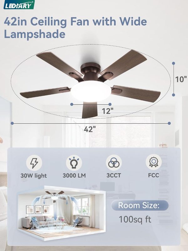719IuRy6y4L._AC_SL1500_.jpg windphoto 42 Inch Flush Mount Ceiling Fans with Lights, Remote & APP Control | Bright Light, 3CCT, Dimmable, Memory Function, Timer, Reversible Blade, Quiet DC Motor, Damp-Rated, Bedroom, Covered Patio