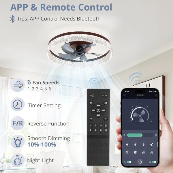 719M1GXVzjL._AC_SL1500_.jpg windphoto 22" Ceiling Fans with Lights and Remote, Fandelier Brown | 3CCT, 6 Speeds, Dimmable Low Profile, Flush Mount Ceiling Fan, Timer, Reversible, Memory, Bedroom, Living Room, Kitchen