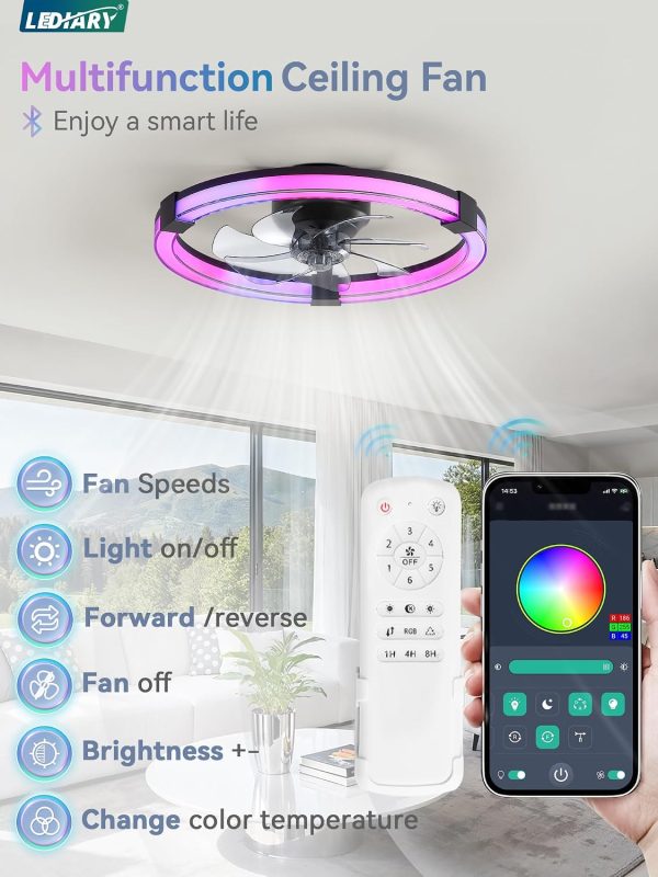 719NuShK4nL._AC_SL1500_.jpg windphoto Ceiling Fan with Light,20inch Low Profile Fandelier with Remote RGB | RGB,6 Speeds, Reversible DC Motor, Dimmable Flush Mount Fan Light, Modern fans for Bedroom