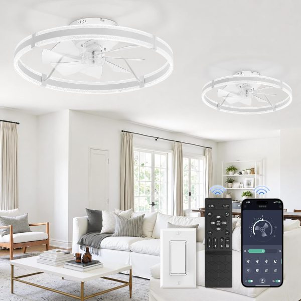 719UpoEBzL._AC_SL1500_.jpg windphoto 24'' Low Profile Ceiling Fans with Lights and Remote, White, 2 Pack | 3000-6000K Dimmable LED, 6 Wind Speeds, Quiet Reversible DC Motor, Small Flush Mount Fandelier for Bedroom, Living Room