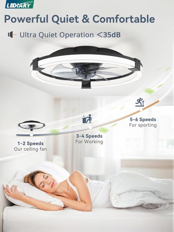 719adjW3eL._AC_SL1500_.jpg Ceiling Fans with Lights 20 Inch Low Profile Fandelier with Remote Black | 6 Speeds, Reversible, Dimmable Flush Mount Fan Light, Modern Ceiling Fan with Lights for Bedroom Bladeless