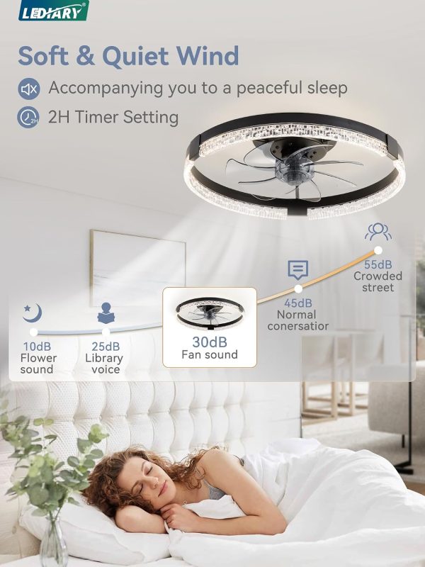 719b5fIjfRL._AC_SL1500_.jpg windphoto 19.7" Low Profile Ceiling Fans with Lights, APP & Remote, Black | Flush Mount, Dimmable LED, Quiet DC Motor, Reversible, 6 Speeds, Fandelier, for Bedroom