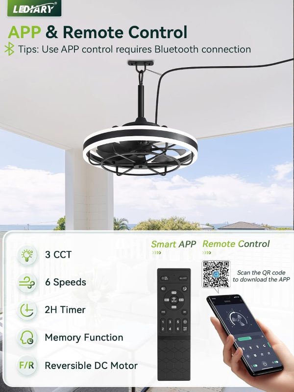 windphoto 20" Outdoor Ceiling Fans with Light, IP65 Waterproof Gazebo Fan