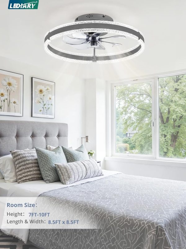 windphoto Ceiling Fans with Lights and Remote, 20'' Low Profile Ceiling Fan with Light, 3000-6000K Dimmable Fandelier Ceiling Fans, Modern Flush Mount Fan Light for Bedroom with 6 Wind Speeds-Sandy Gray | 3000-6000K Dimmable LED, 6 Wind Speeds, Quiet Reversible DC Motor, Small Flush Mount Fandelier for Bedroom, Living Room