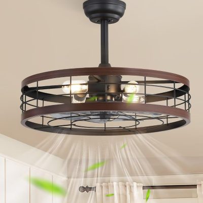 719lhg3wXDL._AC_SL1500_.jpg windphoto 22 inch Caged Fandelier Ceiling Fan Light with Remote, Walnut | 6 Speed Adjustable,Timing, Quiet & Powerful DC, Small, Farmhouse, Industrial, Enclosed, Bladeless, Bedroom, Kitchen, Downrod