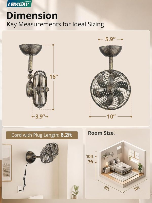 719qHdq5HyL._AC_SL1500_.jpg windphoto 10 Inch Small Wall Mount Fan with Remote Plug in Cord, Black Bronze | 6 Speed, Timing, Reversible, Adjustable Tilt, Indoor, Tabletop, Ceiling fan, Corner Fans, for Bedroom Gym Office Garage