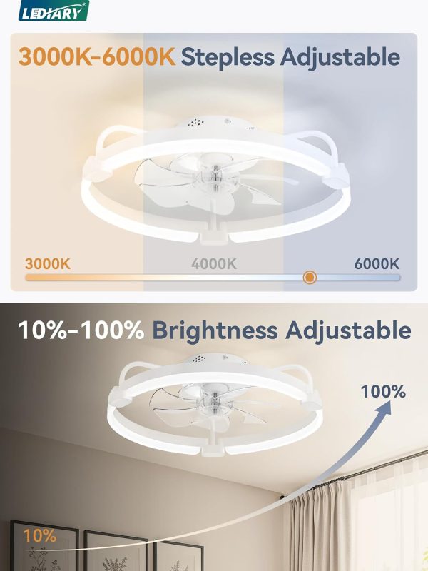 719v8wPGKpL._AC_SL1500_.jpg 2 Pack 20'' Low Profile Ceiling Fan with Light, 3000-6000K Dimmable Fandelier LED Fan Light, 6 Wind Speeds, Modern Flush Mount Ceiling Fan for Bedroom
