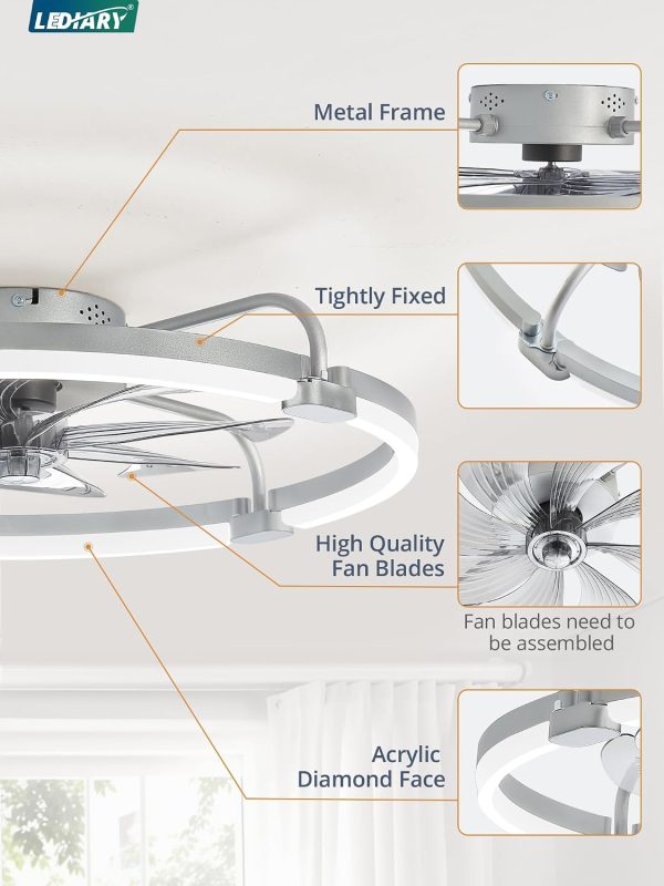 71A4Rg9oTNL._AC_SL1500_.jpg windphoto 2 Pack 24" Ceiling Fans with Lights and Remote, Low Profile | Flush Mount, Stepless Dimmable Fandelier, 6 Speeds, 3 CCT, Quiet Reversible DC Motor, 2H Timer, Bedroom, Living Room, Grey