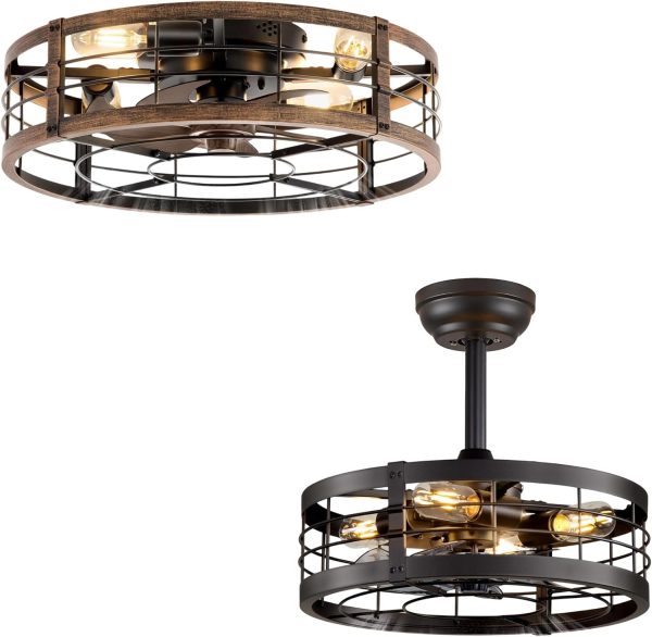 71A8y8MhLuL._AC_SL1500_.jpg windphoto Caged Ceiling Fan with Light and Remote, Fandelier Bladeless Enclosed Small Fan Lights Ceiling Fixtures, Rustic Farmhouse Style