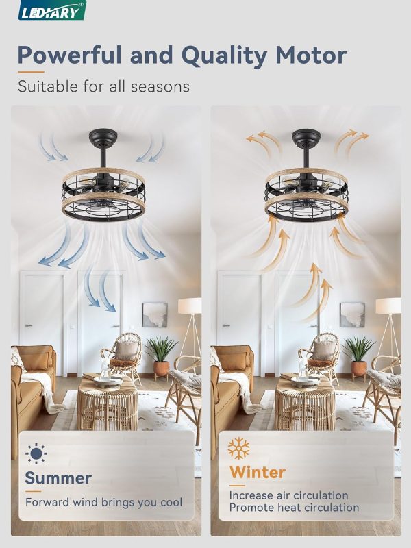 71AJeb7DPnL._AC_SL1500_.jpg windphoto 16.5 inch Caged Fandelier Ceiling Fan Light with Remote, Brown | 6 Speed Adjustable,Timing, Quiet & Powerful DC, Small, Farmhouse, Industrial, Enclosed, Bladeless, Bedroom, Kitchen, Downrod