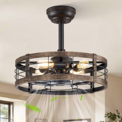 71ALBJSjURL._AC_SL1500_.jpg windphoto 18 inch Caged Fandelier Ceiling Fan Light with Remote, Black Gold | 6 Speed Adjustable,Timing, Quiet & Powerful DC, Small, Farmhouse, Industrial, Enclosed, Bladeless, Bedroom, Kitchen, Downrod