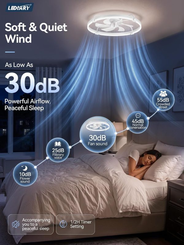 windphoto 26" Low Profile Ceiling Fans with Lights, Remote/APP Control, White | Wider Airflow, Stepless Dimmable LED, Quiet Reversible DC Motor, 6 Speeds, 3CCT, Timer, Bedroom, Living Room, Kitchen