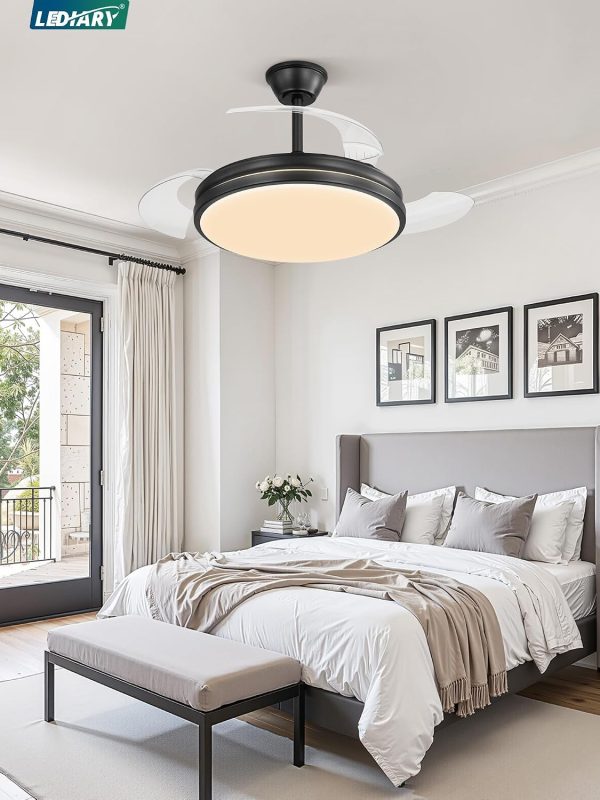 71APAzLnz0L._AC_SL1500_.jpg windphoto Retractable Ceiling Fan with Lights and Remote & APP Control, 42 Inch Fandelier Ceiling Fan with Light, 6 Speed Dimmable Reversible Memory, Modern Silent Smart Fan for Bedroom Living Room
