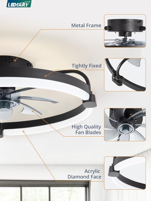 71APxThx2GL._AC_SL1500_.jpg windphoto 2 Pack 20" Low Profile Ceiling Fans with Lights and Remote | Flush Mount, Stepless Dimmable Fandelier, 6 Speeds, 3 CCT, Quiet Reversible DC Motor, 2H Timer, Bedroom, Living Room, Black