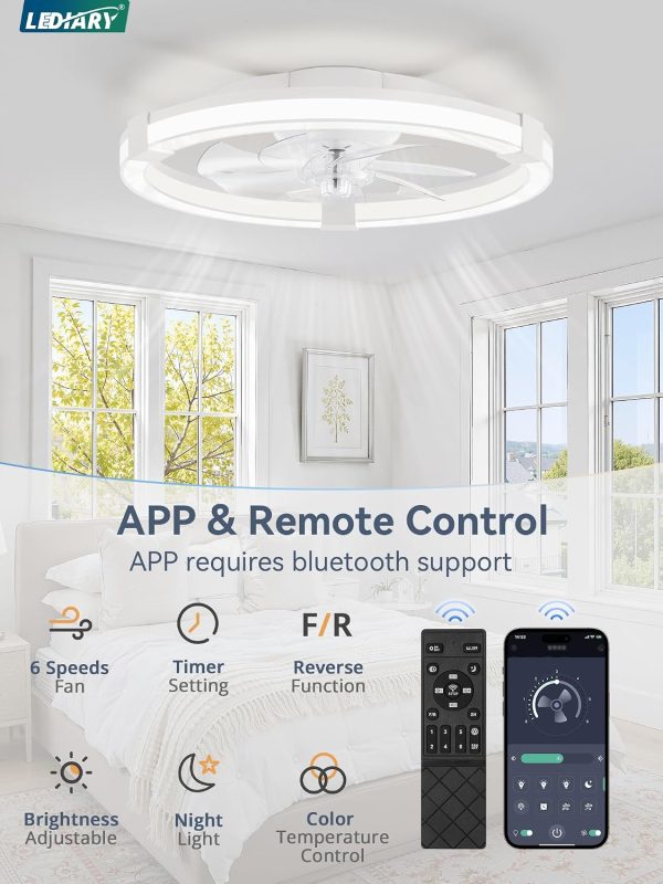 71AQRfLzkDL._AC_SL1500_.jpg Ceiling Fans with Lights 23 Inch Low Profile Fandelier with Remote White | 6 Speeds, Reversible, Dimmable Flush Mount Fan Light, Modern Ceiling Fan with Lights for Bedroom Bladeless