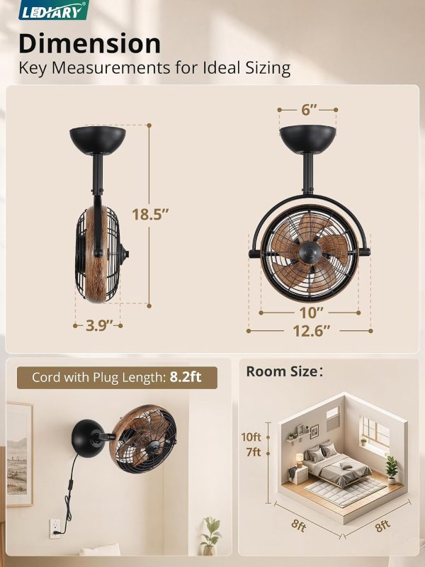 71ARv5rTfUL._AC_SL1500_.jpg windphoto 10" Small Wall Mount Fan with Remote Plug in Cord, Wood Grain | 6 Speed, Timing, Reversible, Adjustable Tilt, Indoor, Tabletop, Ceiling fan, Corner Fans, Basement Workshop Tool Room Garage