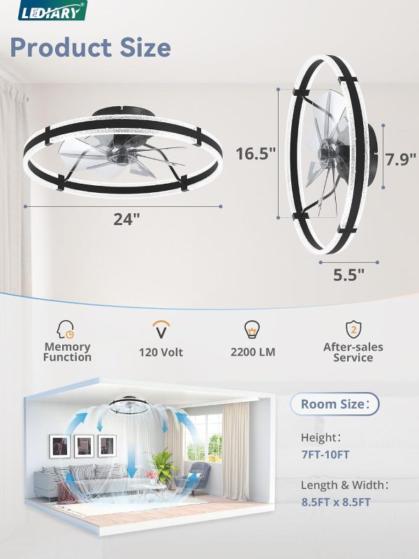 71AWoVZQwxL._AC_SL1500_.jpg windphoto 24'' Modern Low Profile Ceiling Fans with Lights and Remote, Black | 3000-6000K Dimmable LED, 6 Wind Speeds, Quiet Reversible DC Motor, Small Flush Mount Fandelier for Bedroom, Living Room