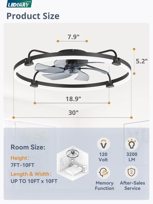 71AZwgWYgYL._AC_SL1500_.jpg windphoto 30" Ceiling Fans with Lights and Remote, Low Profile Led Fan Light | Flush Mount, Stepless Dimmable Fandelier, 6 Speeds, 3 CCT, Quiet Reversible DC Motor, 2H Timer, Bedroom, Living Room, Black