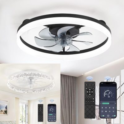 71Aei6nul8L._AC_SL1500_.jpg windphoto 20 Inch Low Profile Ceiling Fans with Lights and Remote, Fandelier Ceiling Fan Flush Mount, 3000K-6000K Dimmable LED Fan Light, White & Black Modern Ceiling Fans with Lights for Bedroom