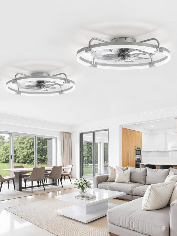 71AmCHb2lAL._AC_SL1500_.jpg windphoto 2 Pack 24" Ceiling Fans with Lights and Remote, Low Profile | Flush Mount, Stepless Dimmable Fandelier, 6 Speeds, 3 CCT, Quiet Reversible DC Motor, 2H Timer, Bedroom, Living Room, Grey