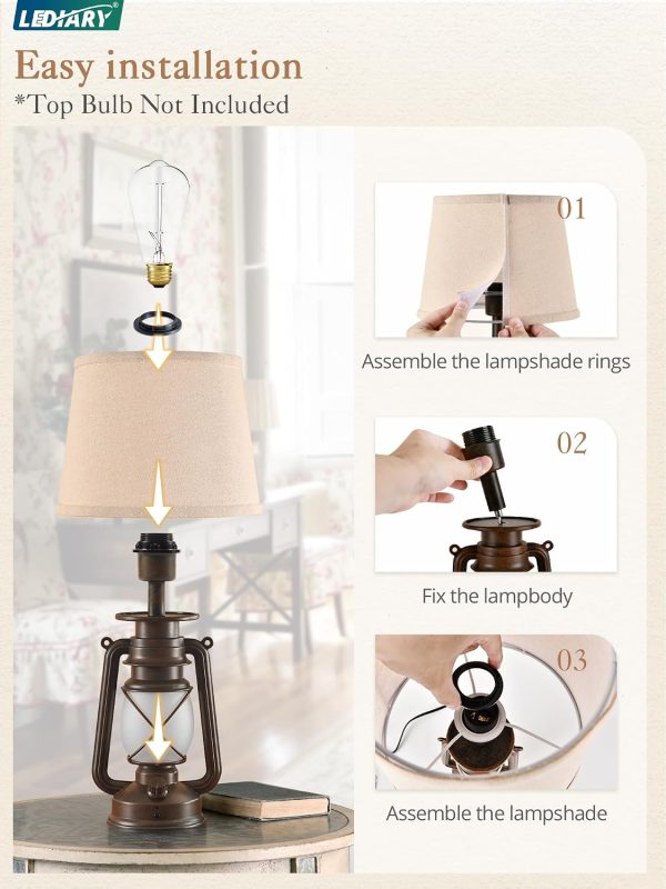 71AxgKDMPvL._AC_SL1500_.jpg windphoto 18.72" Farmhouse LED Lantern Flickering Flame Table Lamps Set of 2 | Small Rustic Bronze End Table Lamps, Blow-Controlled , Halloween Decorative, Bedside for Living Room, Bedroom