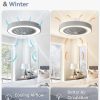 windphoto 22in Bladeless Enclosed LED Ceiling Fan Light with Remote, Grey | Flush Mount, Modern, 6 Speed Adjustable, 3000-6000K Dimmable, 3000LM, Indoor Bedroom Living Room, Remote/APP Control
