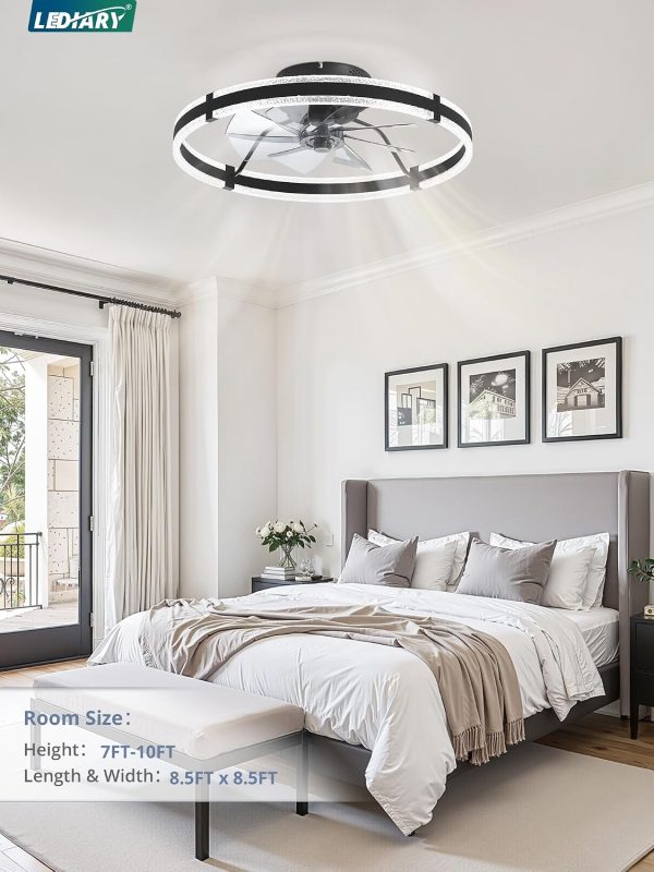 71B4mbw-5OL._AC_SL1500_.jpg windphoto 24'' Modern Low Profile Ceiling Fans with Lights and Remote, Black | 3000-6000K Dimmable LED, 6 Wind Speeds, Quiet Reversible DC Motor, Small Flush Mount Fandelier for Bedroom, Living Room