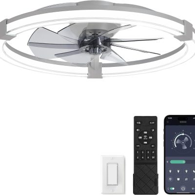 71B51j7zweL._AC_SL1500_.jpg Ceiling Fans with Lights 23 Inch Low Profile Fandelier with Remote Grey | 6 Speeds, Reversible, Dimmable Flush Mount Fan Light, Modern Ceiling Fan with Lights for Bedroom Bladeless
